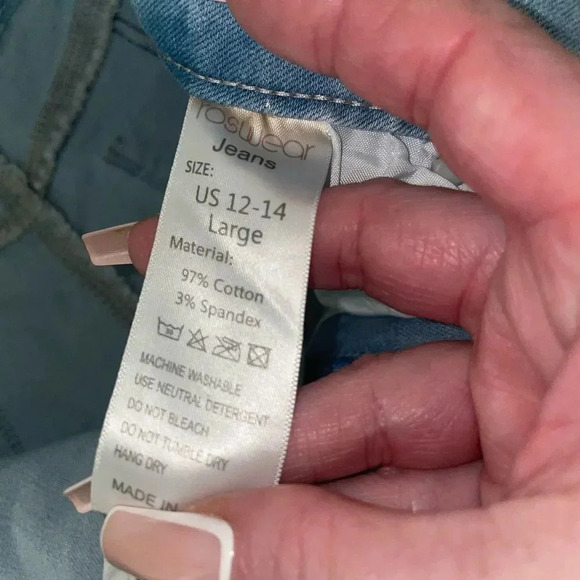 ROSWEAR HIGH RISE 3 BUTTON ZIP SKINNY JEANS LIGHT BLUE WASH SIZE LARGE 12-14 - Picture 11 of 16